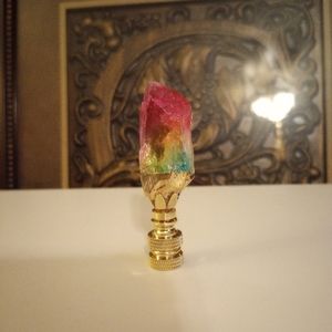 Handmade genuine Rainbow Quartz gemstone gold plated lamp finial